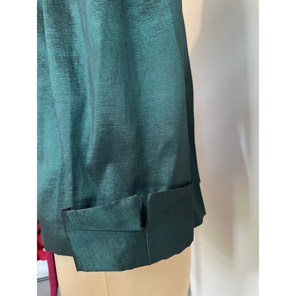 Blu Sage Emerald Green Shimmer Ruched Rhinestone Button Evening Blouse Size 10 - Picture 5 of 6